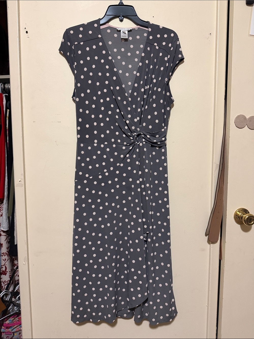 Robbie Bee Gray Midi Dress with White Polka Dots